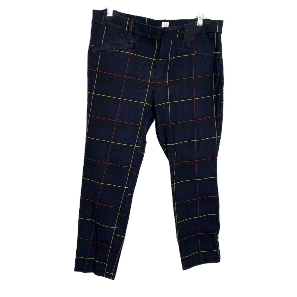 Gap Women's Sz 12 Pants‎ Navy Red Yellow Plaid Signature Skinny Ankle Flat Front